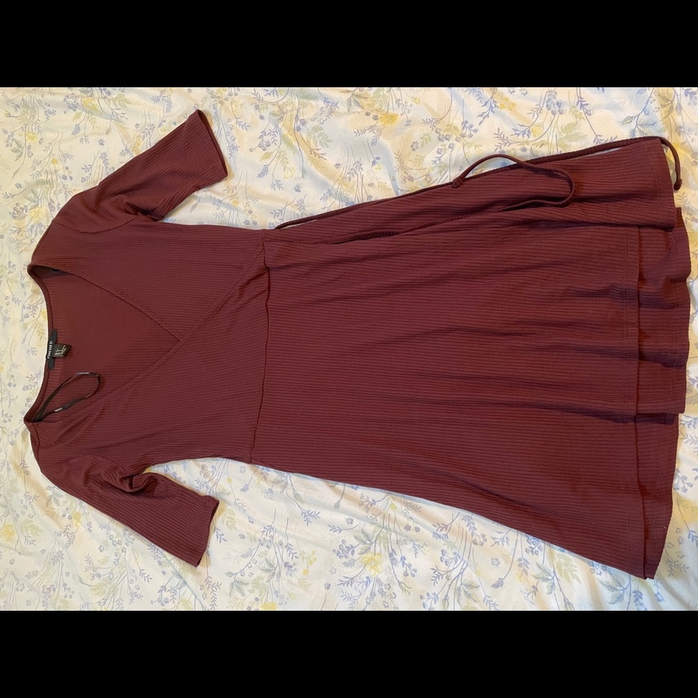 Forever 21 V-Neck, Fit and Flare Burgundy Dress
